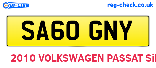 SA60GNY are the vehicle registration plates.