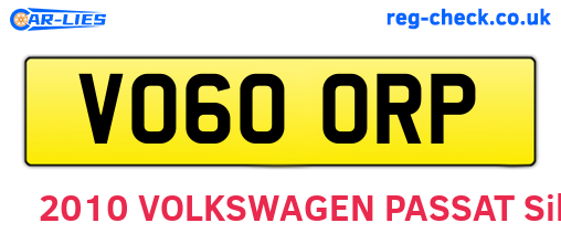 VO60ORP are the vehicle registration plates.