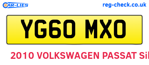 YG60MXO are the vehicle registration plates.