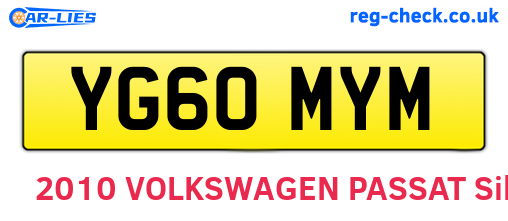 YG60MYM are the vehicle registration plates.