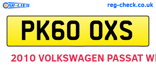 PK60OXS are the vehicle registration plates.