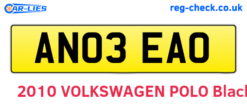 AN03EAO are the vehicle registration plates.