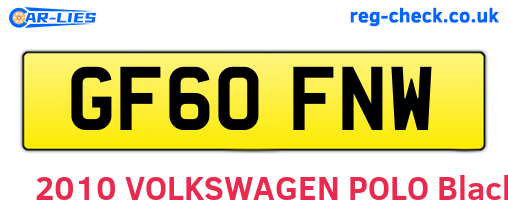 GF60FNW are the vehicle registration plates.