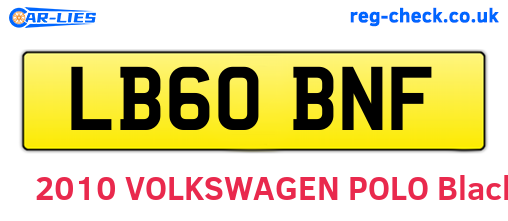 LB60BNF are the vehicle registration plates.
