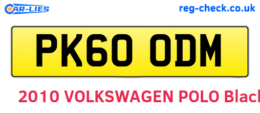 PK60ODM are the vehicle registration plates.