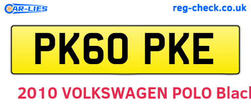 PK60PKE are the vehicle registration plates.
