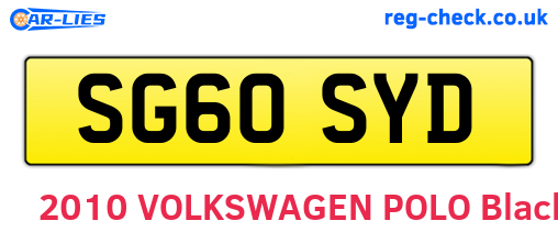SG60SYD are the vehicle registration plates.