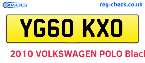 YG60KXO are the vehicle registration plates.