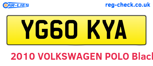 YG60KYA are the vehicle registration plates.