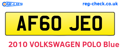 AF60JEO are the vehicle registration plates.