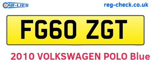 FG60ZGT are the vehicle registration plates.