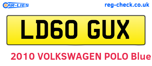 LD60GUX are the vehicle registration plates.