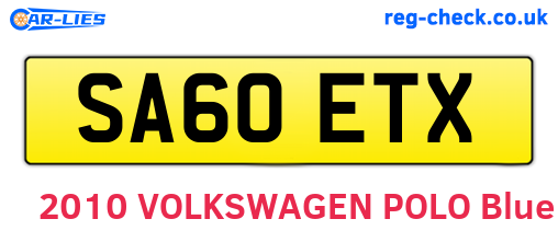 SA60ETX are the vehicle registration plates.