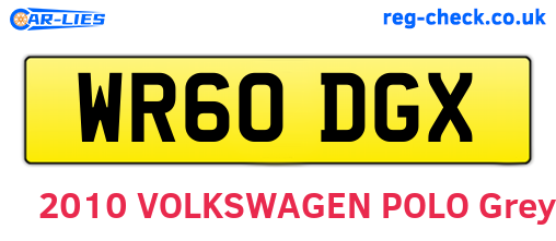 WR60DGX are the vehicle registration plates.