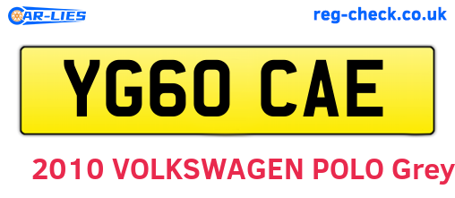 YG60CAE are the vehicle registration plates.