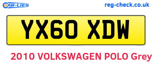 YX60XDW are the vehicle registration plates.