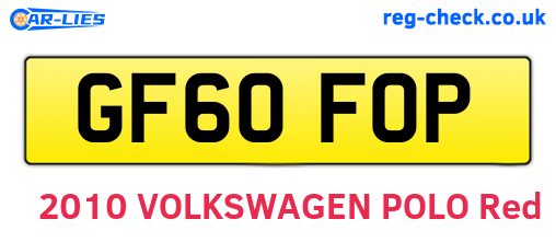 GF60FOP are the vehicle registration plates.