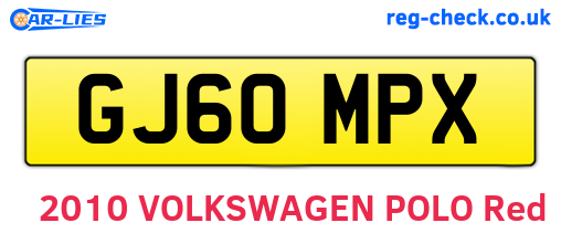 GJ60MPX are the vehicle registration plates.