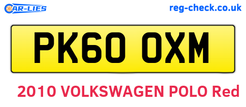 PK60OXM are the vehicle registration plates.
