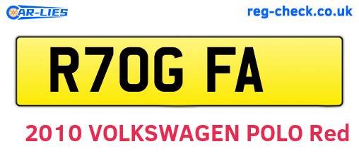 R70GFA are the vehicle registration plates.