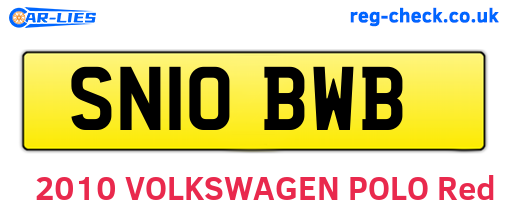 SN10BWB are the vehicle registration plates.