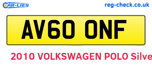 AV60ONF are the vehicle registration plates.