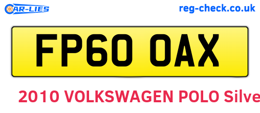 FP60OAX are the vehicle registration plates.