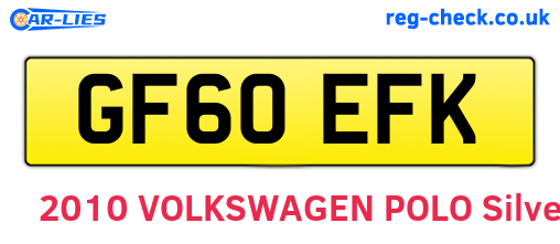 GF60EFK are the vehicle registration plates.