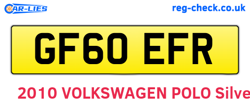 GF60EFR are the vehicle registration plates.