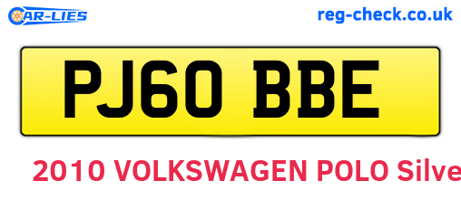 PJ60BBE are the vehicle registration plates.