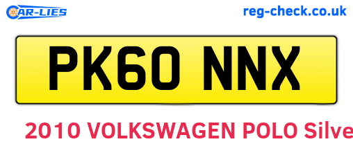 PK60NNX are the vehicle registration plates.