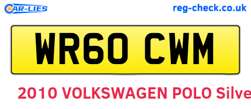 WR60CWM are the vehicle registration plates.