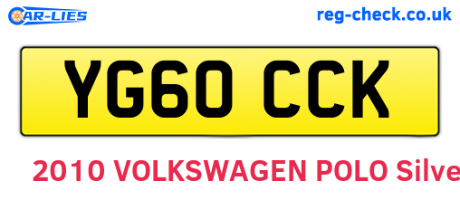 YG60CCK are the vehicle registration plates.