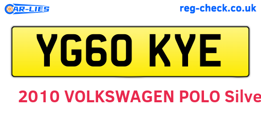 YG60KYE are the vehicle registration plates.