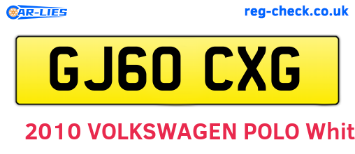 GJ60CXG are the vehicle registration plates.