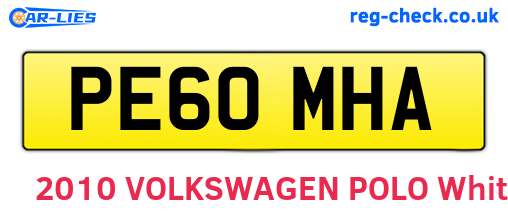 PE60MHA are the vehicle registration plates.