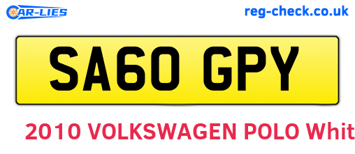 SA60GPY are the vehicle registration plates.