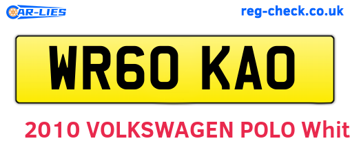 WR60KAO are the vehicle registration plates.