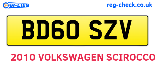 BD60SZV are the vehicle registration plates.