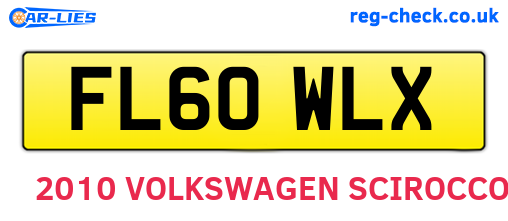 FL60WLX are the vehicle registration plates.