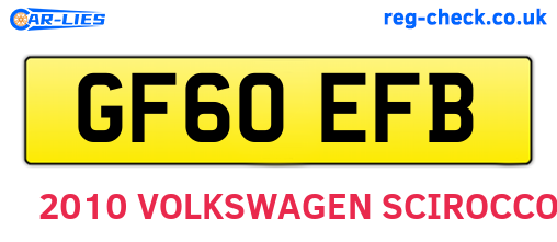 GF60EFB are the vehicle registration plates.