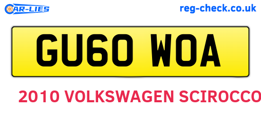 GU60WOA are the vehicle registration plates.