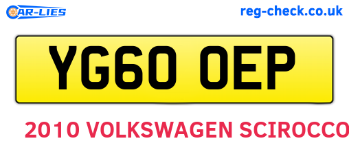 YG60OEP are the vehicle registration plates.