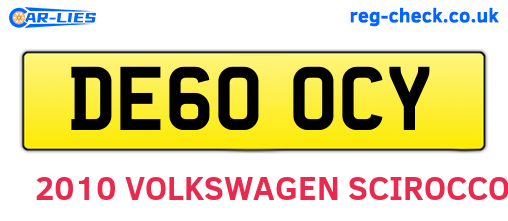 DE60OCY are the vehicle registration plates.
