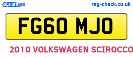 FG60MJO are the vehicle registration plates.