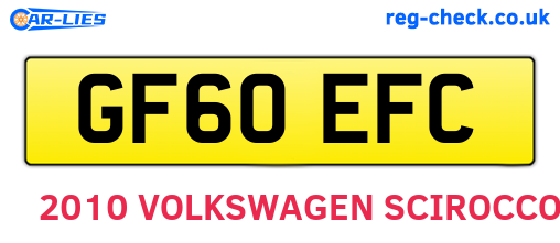 GF60EFC are the vehicle registration plates.