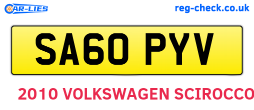SA60PYV are the vehicle registration plates.