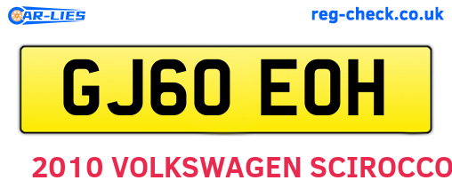 GJ60EOH are the vehicle registration plates.