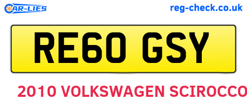 RE60GSY are the vehicle registration plates.