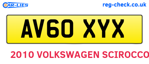 AV60XYX are the vehicle registration plates.